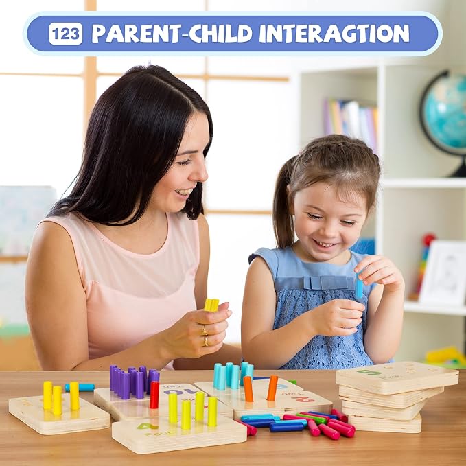 Wooden Montessori Number Blocks for Kids, Counting Peg Board for Kids Age 3 4 5,Preschool Learning Toys,Ideal for Kids 3 4 5 Years Old