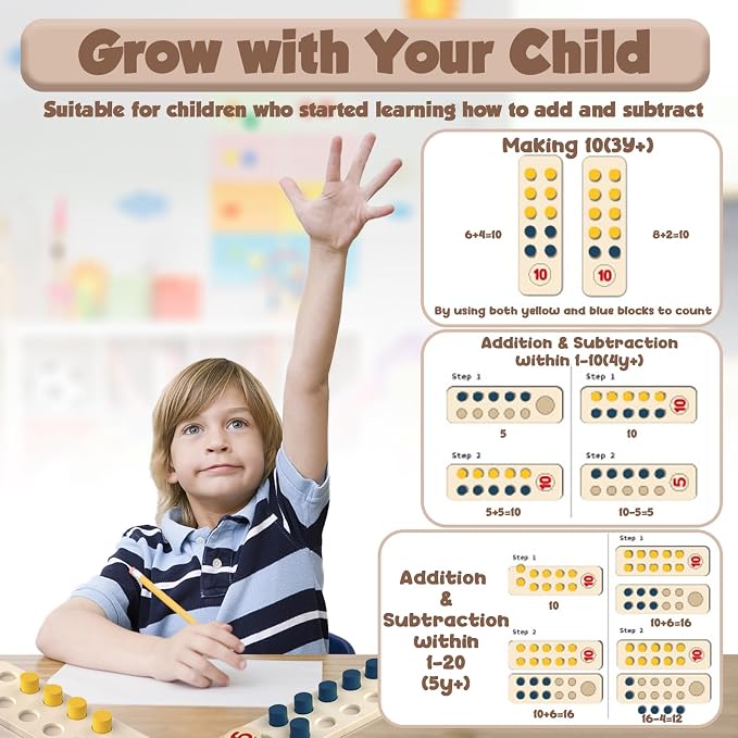 Counting Peg Board Montessori Toys for Kids Aged 3 4 5 6 Years Old, Montessori Math Manipulatives Materials Wooden Preschool Learning Number and Counting Games for Home School Classroom Teaching