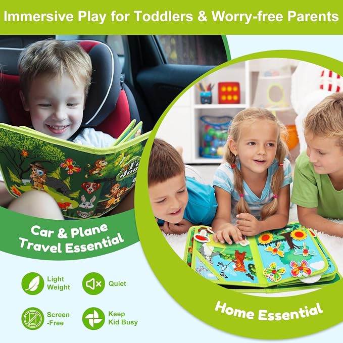 Busy Book for Toddlers 1-3, Montessori Toys Busy Board for 1 Year Old | Forest Story, Sensory, Early Learning, Baby Boys Girls Birthday Gifts, Felt Quiet Activity Books Airplane Car Travel Toy