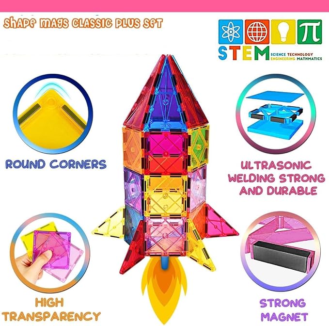 100pcs Magnetic Tiles for Kid Age 3+ Magnetic Blocks Toddlers Toys | Sensory Toy 4 5 6 7 Year Old Boys Girls, Educational Magnet Building Block Christmas Birthday Gift Toys for Kids Ages 4-8 3-5