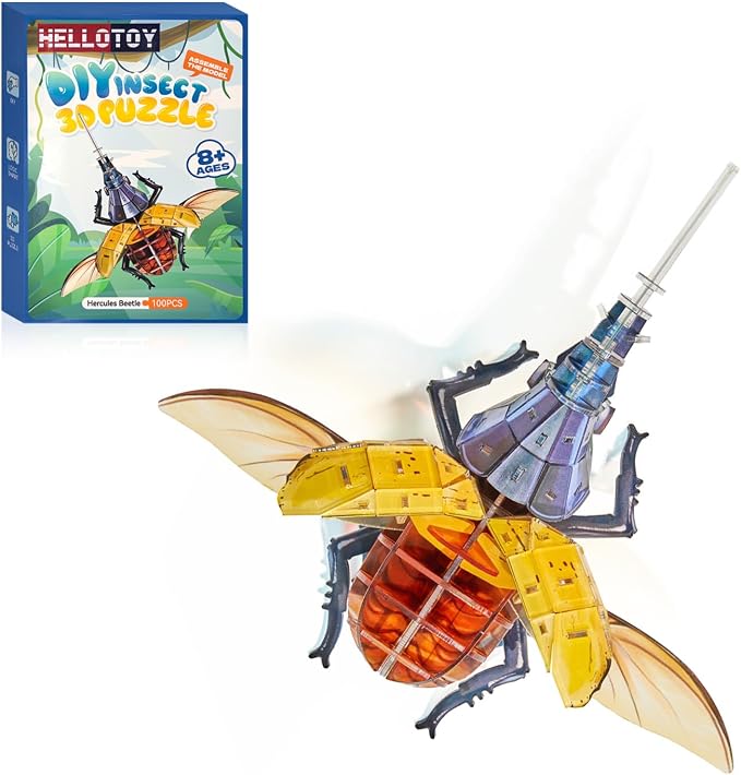 3D Acrylic Insect Puzzle DIY Bug Model Kit Animal STEM Gift | Building Kits Crafts Figurine Sculpture Nature Decoration Educational Display Toys for Kids and Adults (Hercules Beetle)