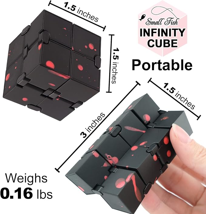 Fidget Cube for Kids & Adults, Built-in Metal Never Ending Infinity Cube | Cool EDC Gadgets, Sensory Fidget Toy for Claming and Stress Relief, Gift for Adults Kids with Autism,and ADHD (Black-Red)
