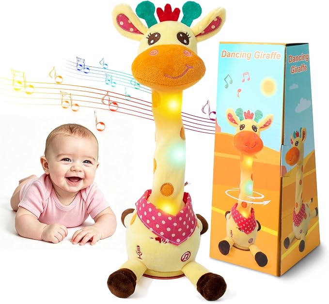 Emoin Dancing Talking Giraffe Baby Toy | Adjustable Volume Singing 10 Children's Songs, Mimicking Recording Repeating What You Say for Toddlers