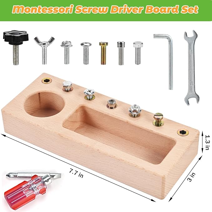 Montessori Screwdriver Board Set, Montessori Toys for 3 4 5 Year Old, Wooden Screw Driver Activities Tools, Fine Motor Skills Preschool Learning Sensory Toy