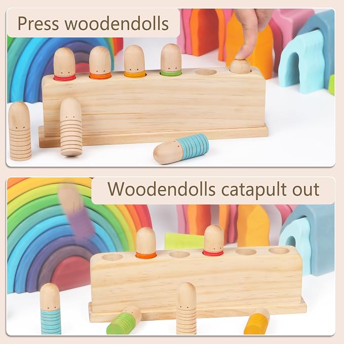 Wooden Pop Up Puppets|Wooden Cause and Effect Toys for Boys & Girls, Montessori Color Matching Toys,Special Festival Gift for Kids 2 3 4