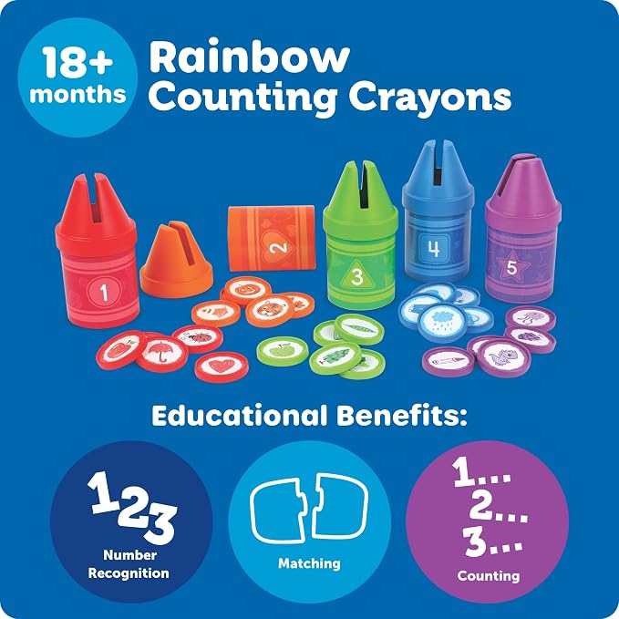 Learning Resources Counting Crayons | Color Sorting and Counting Toys, Math Counters for Kids, Toddler Learning Toys, Math Manipulatives, Teacher Must Haves