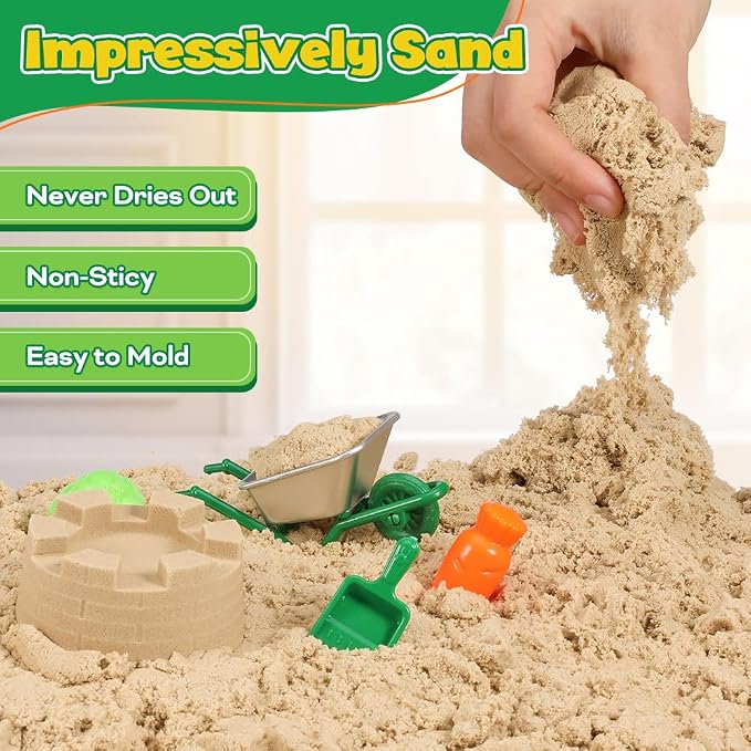 FRUSE Farm Sensory Bin Toys with Play Sand Kit & Tractor for Toddlers 3-8 | Sand Box, 2.2lbs Sensory Sand Kit, Farm Ainmal Figures, Sandbox with Lid, Sands Toys, Farm Tools, Gift for Toddlers Kids