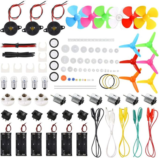Sntieecr 6 Set 131 PCS DC Motors Kit, Mini Electric Motor 1.5-3V 15000RPM | with 66 PCS Plastic Gears, Shaft Propeller, Bulbs, Buzzer Sounder,Science Experiment Set for Kid DIY STEM Engineering Project