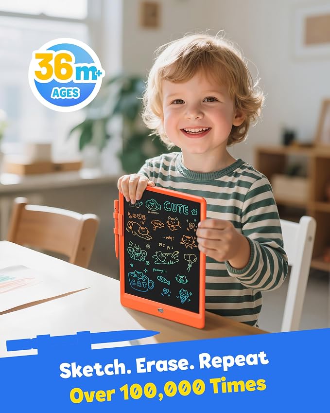 LCD Writing Tablet for Kids, 10-inch Coloring Drawing Pad, Mess Free Doodle Board, Airplane Travel Toys for Boys and Toddlers, Gifts for 3 4 5 6 7 8 Year Old Girls(Orange)
