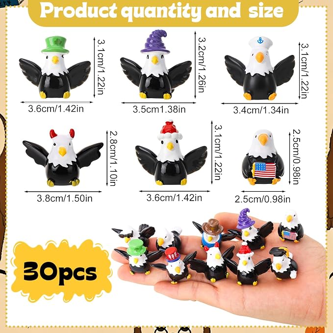 32 Pack Bald Eagle Toy Figures, Novelty Tiny Bald Eagle to Hide | Birthday Party Favor Gift Decoration (10 Styles)