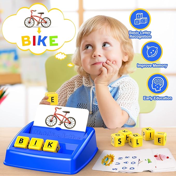 Learning Games for Kids Ages 3-8, Matching Letter Game for Kids Toys Ages 3-8 Educational Toys for 3-8 Year Olds Boys Girls Birthday Party Easter Gifts for 3-8 Year Olds Boys Girls Blue