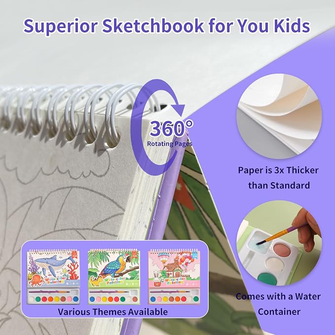 Cavnewt Watercolor Coloring Books for Kids Ages 4-8, Mess Free Watercolor Painting Book, Paint with Water Books for Toddlers, Travel Activities Arts Party Favors Birthday Gifts for Kids Girls & Boys