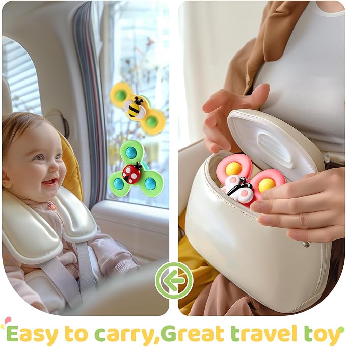 Suction Cup Spinner Airplane Travel Toys for 1 Year Old Boy Girl | Spinning Top 12 18 Months,1 2 Year Old Boy Birthday Gift,Baby Bath Toy for Kids Ages 1-3,Sensory Toy for Infant Toddlers