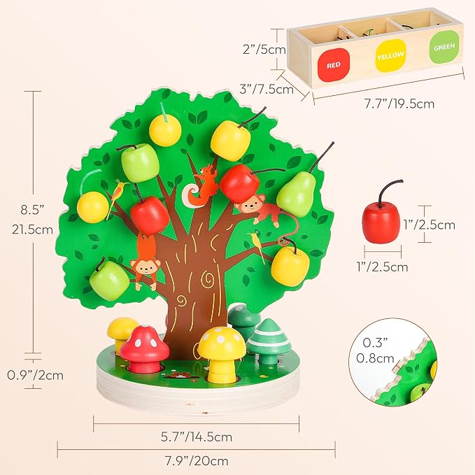 Apple Picking Magnetic Tree Toy, Montessori Toy for Toddler Age 3-6 | Develops Fine Motor Skills, Color Sorting & Matching Game, Wooden Sensory Play, Educational Fall Autumn Learning Gift for Kid