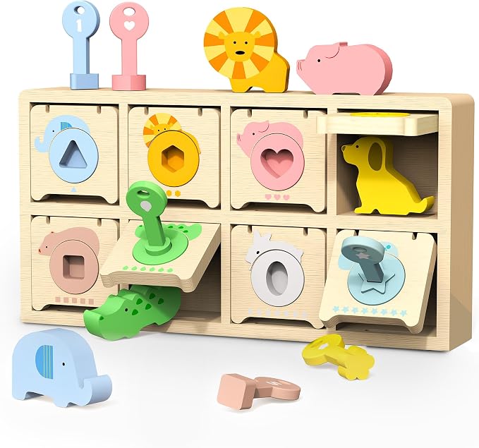 Montessori Toys for 2 Year Old|Wood Lock and Key Toddler Learning Toys | Fine Motor Skills|Shape Games Color Sorting|Preschool Animal Learning Sensory Toys|Birthday Gifts for 2-4 Girls and Boy