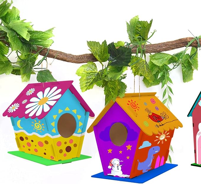 hapray 12 Pack Bird House Kit for Kids, DIY Wooden Birdhouse with Paints
