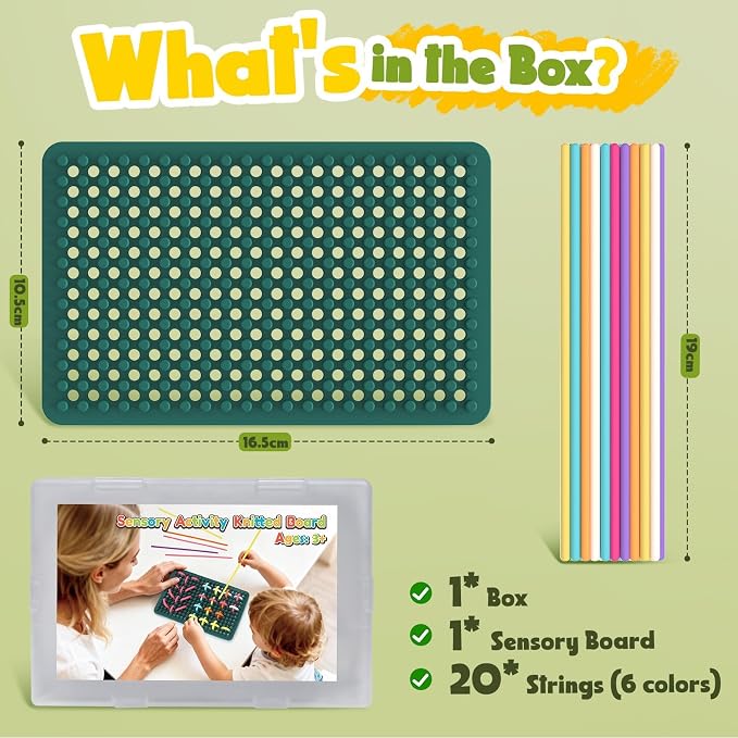 Fidget Toys for Kids 3+, Sensory Activity Knitted Board with 20 Strings | Sensory Toys for Toddler Adults, for Stress Relief, Calming, Focus, ADHD and Autism, Silicone Travel Airplane Essentials Toys