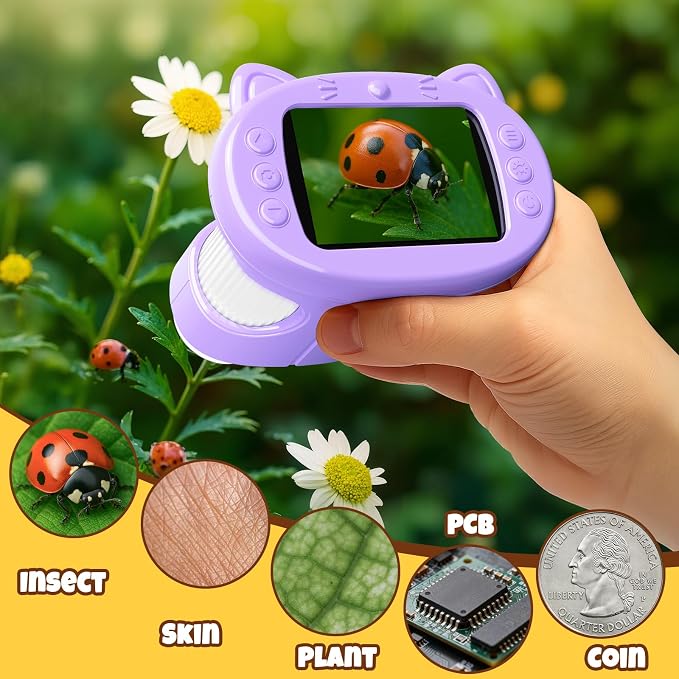 Handheld Digital Mini Microscope for Kids: 1000X 4K 2.4" Microscopes Toys | Portable Pocket STEM Electronic Learning Educational Science Kit 8-12 Birthday Gift 4 5 6 7 Year Old Boy Girl