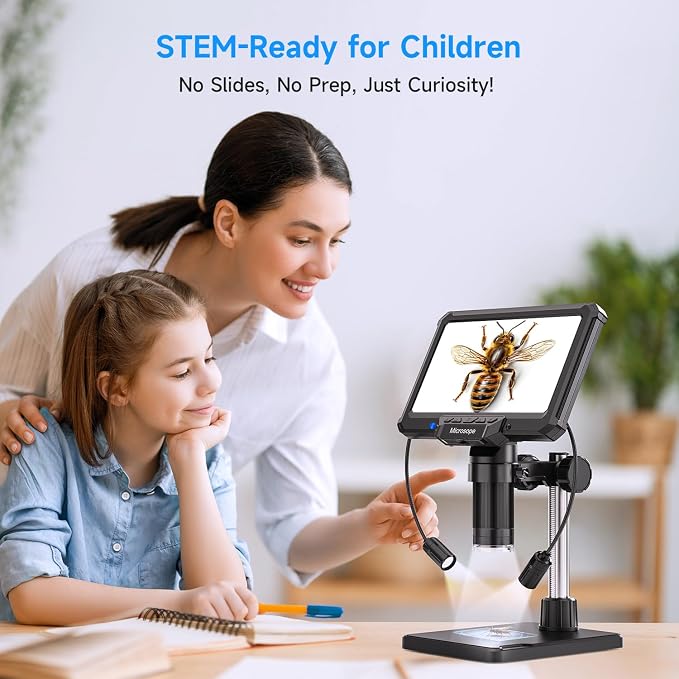 Digital Microscope for Adults Kids 7inch Screen Coin Magnifier Microscopes for Error Coins PCB, Bugs, STEM Learning, Soldering Electronics Microscopes Camera
