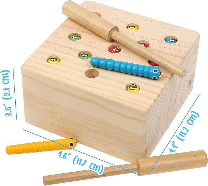 Boxiki kids Wooden Montessori Toys for Babies, Toddlers & Kids, Fine Motor Skills, Magnetic Worm Game for 3 Years Old