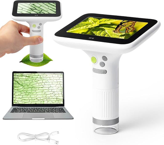 1000X Handheld Digital Microscope for Kids, 4.3" Large LCD Screen Rechargeable Portable Microscope, Take Photos & Videos, Outdoor Exploration Gift for Boys & Girls, Works with Windows & Mac