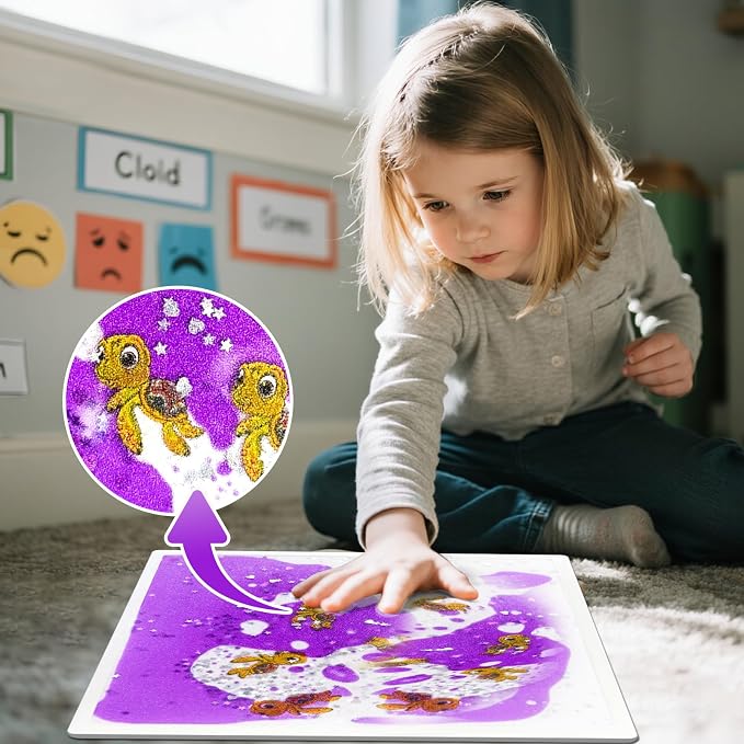 Liquid Sensory Floor Tiles for Toddlers 3+: 12" Ocean Mats, 6 Pack | Sea Creatures Move Through Colorful Liquid with Each Step for Ocean Sensory Play, Movement Games, Playrooms, and Classrooms