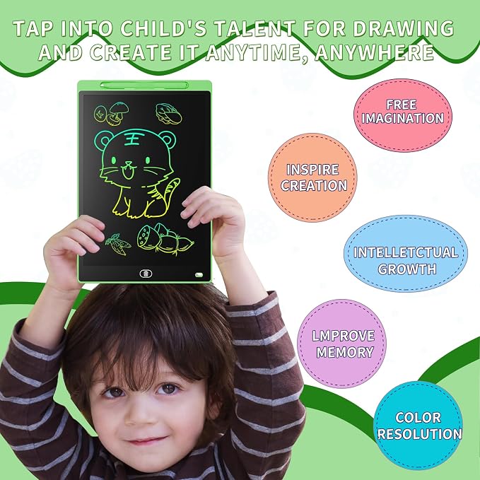 Genialba LCD Writing Board 8.5 Inches, Colourful Electronic Tablet, Portable Erasable Drawing Board, Graphic Tablet for Children's Games 3 4 5 6 7 Year Old Kid Boys Girls (Green)