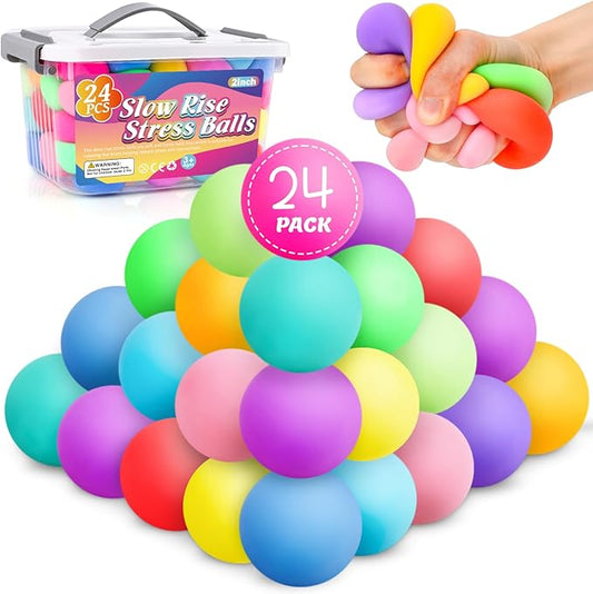 VISCOO 24 Pack Stress Balls for Kids Adults,Slow Rising Stress Ball | Fidget Toys for Anxiety Relief,Hand Therapy Sensory Squishy Ball,Bulk Squeeze Balls,Party Favors Classroom Prizes(2")