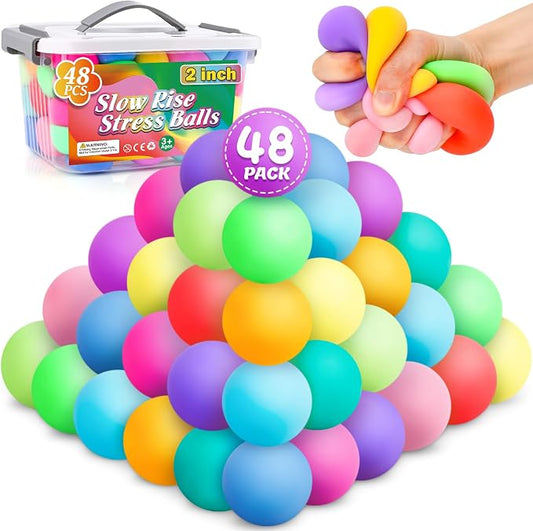 VISCOO 48 Pack Stress Balls for Kids Adults,Slow Rising Stress Ball | Fidget Toys for Anxiety Relief,Hand Therapy Sensory Squishy Ball,Bulk Squeeze Balls,Party Favors Classroom Prizes(2")