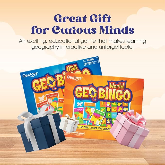 World & USA Bingo for Kids Ages 4 and Up, Geography Game for Home & School | Fun Kids Educational Game & Learning Resources, Bingo Games for Family, Play & Learn States and Capitals & World Countries