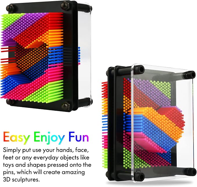 3D Pin Art Toy - Plastic Pin Board for Kids, 3D Pin Impression Sculpture Needle Toys, 3.75 X 5 inches (Rainbow)
