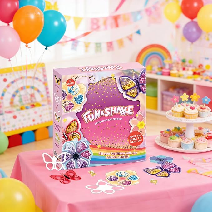 Shake-its Glitter Craft Kits for Kids, DIY Arts & Crafts with Keychains | Butterflies & Flowers, Fun Shake Art Supplies, Creative Arts and Crafts Activity Gifts for Girls & Boys Ages 4 5 6 7 8 9