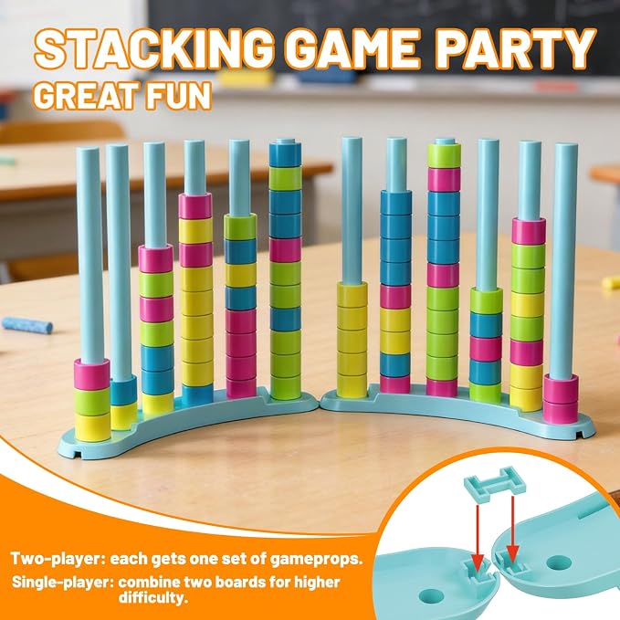 2 Pack Color Matching Challenge Game, Fast Pattern Match Ring Stacking Puzzle Stack Games, 2-4 Players, Family Board Game for Kids & Adults, Birthday Easter Christmas Party Gifts for Boy & Girl