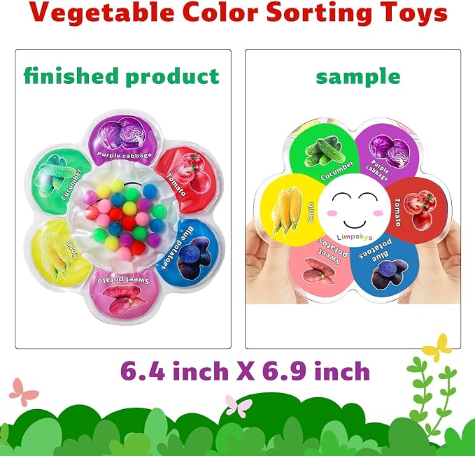 Limpskys Color Sorting Sensory Toys, Sensory Toys for Toddlers, Sensory Calming Tools for Kids, Quiet Fidget,Color Matching Game (Multicolor- Vegetable)