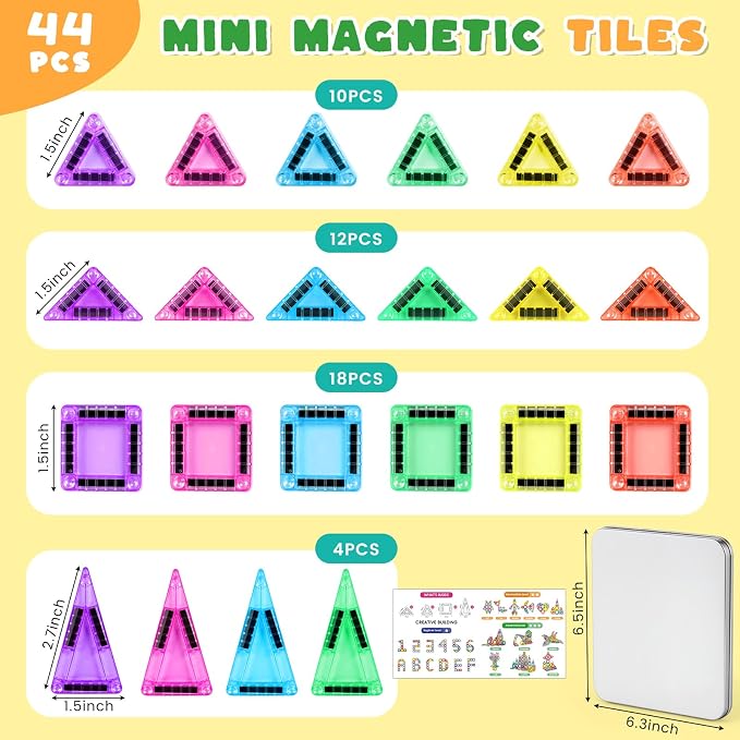 3 otters Mini Magnetic Tiles with Case, 42PCS | Travel Size, STEM Building Toys, STEM Building Toys, Classroom Prize, Screenless Play, Gifts for Toddlers