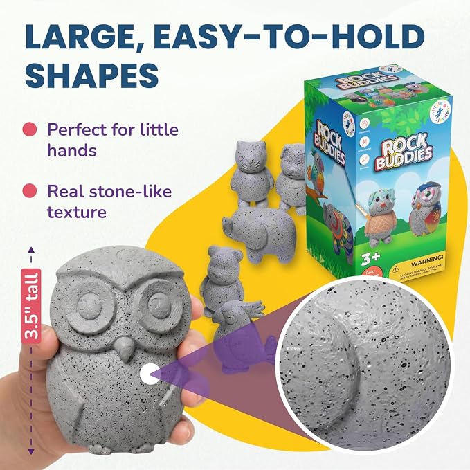 Rock Buddies - DIY Resin Shaped Stone Like Material Animal Figures - Ideal Arts and Crafts for Kids 3-12 Yrs old - Complete Kids Painting Crafts with 6 Projects, Paint, & Brush - Children's Activities