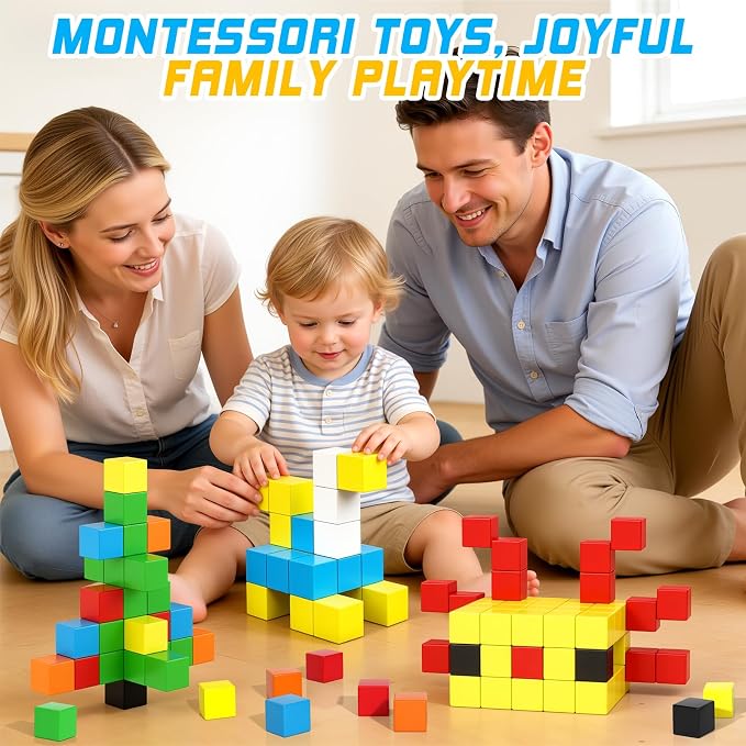 48PCS Large Magnetic Blocks, Magnet Building Cubes for Toddler 3+ Boy Girls | Sensory Montessori Toys, Preschool Educational Magnet Cubes, Outdoor Kids Toys, Magnet Toys for Kids Age 3 4 5 6 Year Old