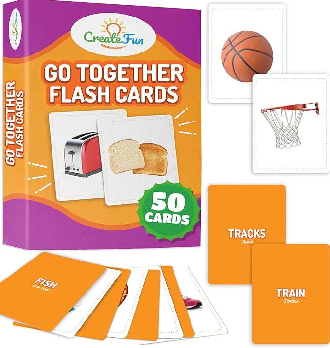 CreateFun Go Together Flash Cards, 50 Real Matching Picture Cards, 25 Pairs | Cognitive tool - Kids,Adults,Speech therapy,ESL,Autism learning,Dementia activities,Memory,Language Development & Classroom