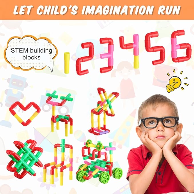 Libima 248 Pcs Tubular Pipes Building Blocks for Kids Over 6 Years Old Stem Building Toy Colorful Tube Pipe Toy Construction Set for Toddlers Educational Preschool Learning