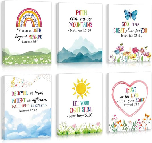 HOURIA Framed Kids Rainbow Religious Christian Wall Art (6pcs,8“X10” | Sunday School Decorations For Classroom playroom