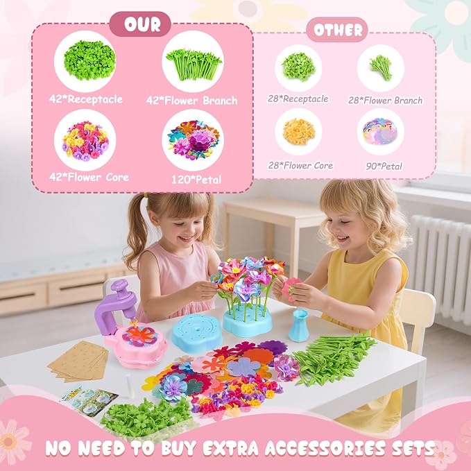 Scvcid Arts and Crafts for Girls Aged 3-12, Includes Extra Accessory Set | DIY Art Flower Toys Fabric Bouquet Craft for Toddler, Birthday Gifts for 3 4 5 6 7 8 9 10 11 12 Year Old Girls