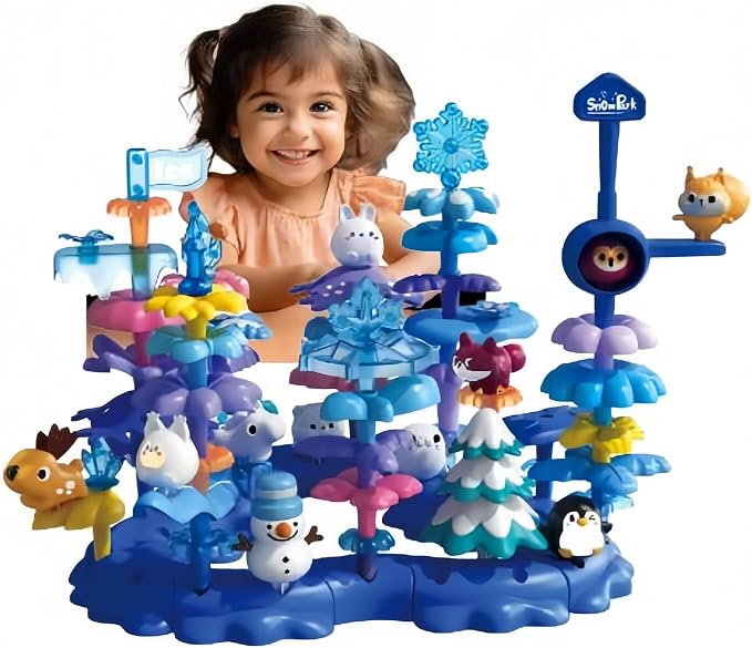 Snow Garden Stacking Toys 79PCS Coral Flower Garden for Toddlers | Marine Coral Creative Construction Building Toys Educational STEM Screen-free Christmas Birthday Gift for Kids Age 3-6