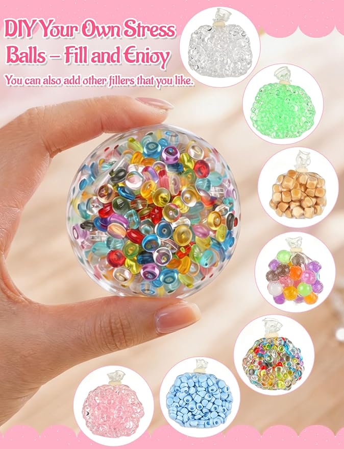 43 Pcs DIY Stress Ball Making Kit with Filler | 16 Transparent TPR Skins, 10.56 oz Fillers, Air Pump, Expander Tool, Cable Tie, Create Anxiety Relief Toys