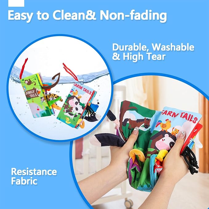 beiens Baby Book Toys, 2PCS Touch and Feel Soft Sensory Crinkle Books | Baby Toys 0-3-6-12-18 Months, Cloth Infant Newborn Toys for Tummy Time, Stroller Car Seat Toys, Baby Boy Girl Shower Gifts