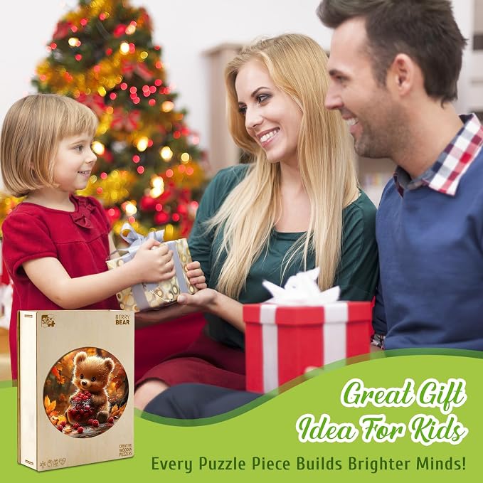Animal Wooden Puzzles for Kids - Berry Bear | 50 Piece Puzzles for Kids Ages 4-6 - Kids Puzzle with Unique Animal Shapes - Round Puzzles for Boys and Girls (11.4 * 11.4in)
