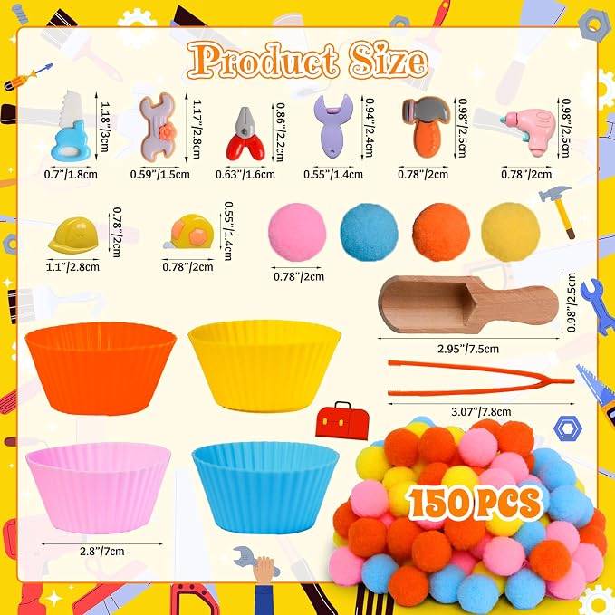 167pcs Tool Sensory Bin Filler Fine Motor Toys Kids Tool Box Sensory Bin Items Tape Measure Toy Drill Hammer Pliers Open-End Combination Wrench Hard Hat Hand Saw for Preschool Education Activities