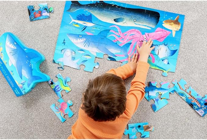 Crocodile Creek 36-Piece Jigsaw Floor Puzzle - Shark Reef - for Kids Ages 3-5 - Heavy-Duty Shaped Box for Storage - 24" W x 18" H Finished