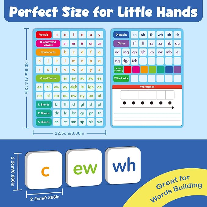 Aizweb 2 Pack Phonics Letter Tiles Set,All-in-one Phonics Kit,Reading &Spelling Games with Dry-Erase Boards&Storage Case,Phonics Games for Preschool& Kindergarten Classroom Learning