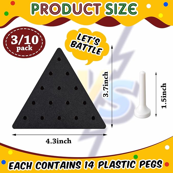 Zhanmai 3 Sets Wooden Triangle Peg Travel Game, White Peg Black Board