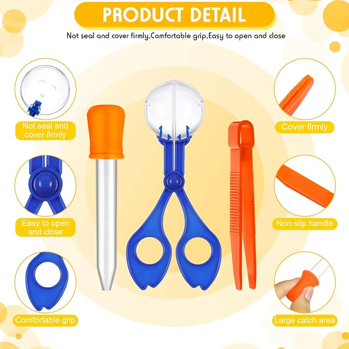 18 Pieces Fine Motor Skill Toys Include Handy Scoops Jumbo Tweezers Rubber Tipped Dropper Bug Insects Catcher Sensory Learning Tool Backyard Outdoor Explorer Kit Skill Development